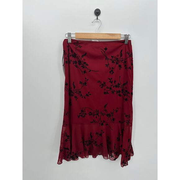 Exact Change Y2K Red Floral Midi Skirt Size M NWT Deadstock Vampire Whimsigoth - Picture 2 of 6